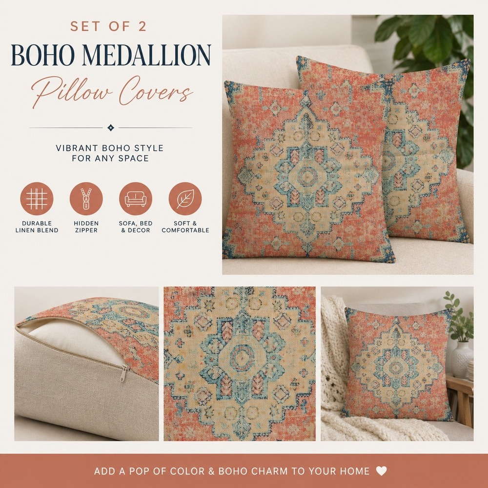 Set‎ of 2 Persian Medallion Pillow Covers